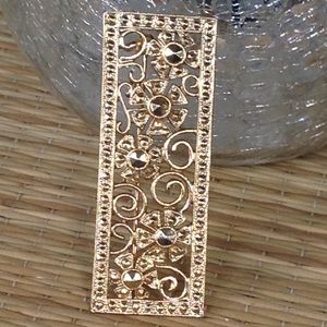 Gold Filagree Floral Rivoli some Stud Bar Pin Brooch